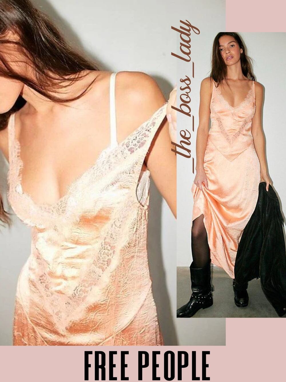 Free People maxi dress in satin and lace boho textured v-neck evening long 2
